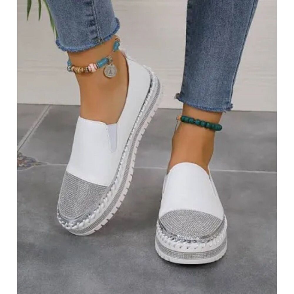 NEW Espadrilles platform Streetwear Slip on White Leather Upper Loafers 6.5/37